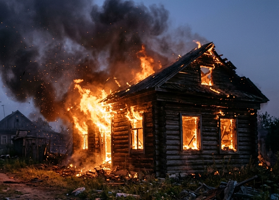 Дети сожгли бесхозный дом